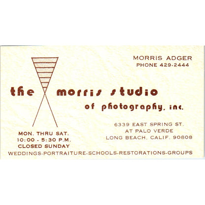 The Morris Studio of Photography Morris Adger Long Beach Business Card SD8-B17