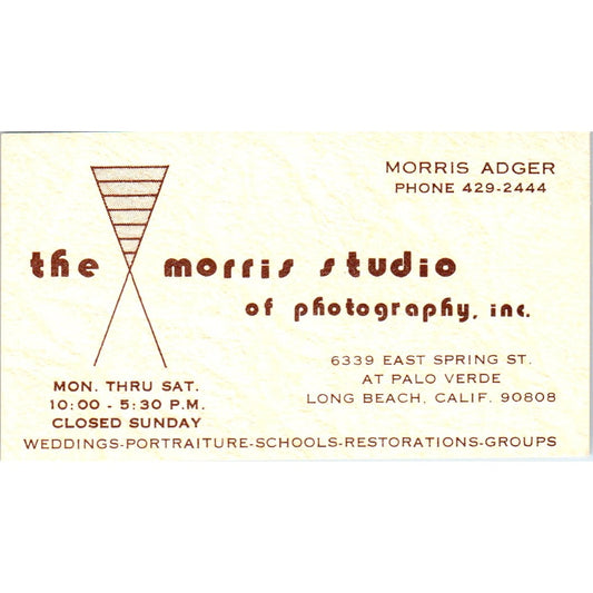 The Morris Studio of Photography Morris Adger Long Beach Business Card SD8-B17