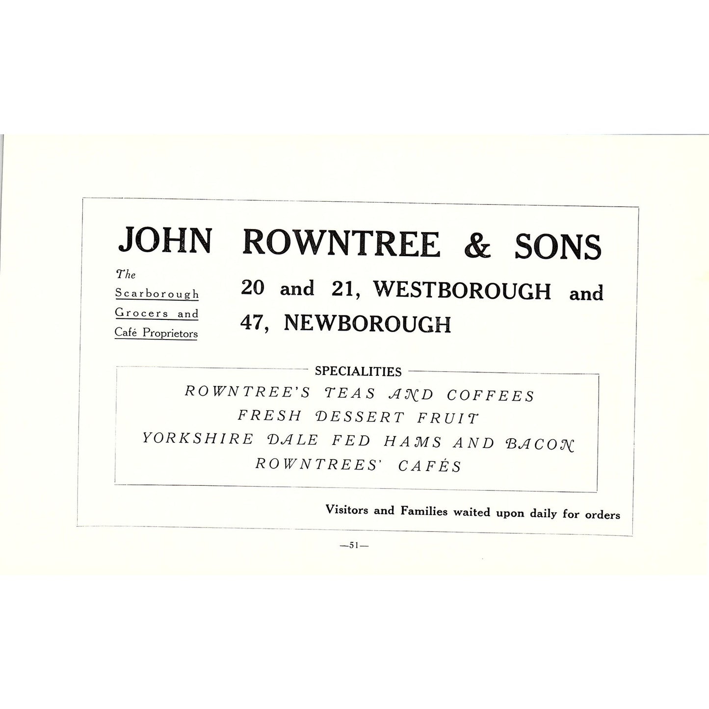 John Rowntree & Sons Westborough Newborough Scarborough c1910 Ad AF3-9