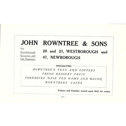 John Rowntree & Sons Westborough Newborough Scarborough c1910 Ad AF3-9