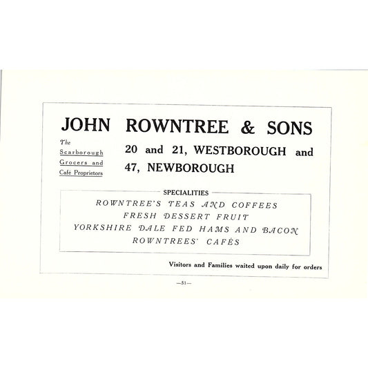 John Rowntree & Sons Westborough Newborough Scarborough c1910 Ad AF3-9