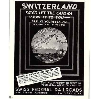 Swiss Federal Railroads 475 Fifth Avenue New York City Ad 1935 AG3-2