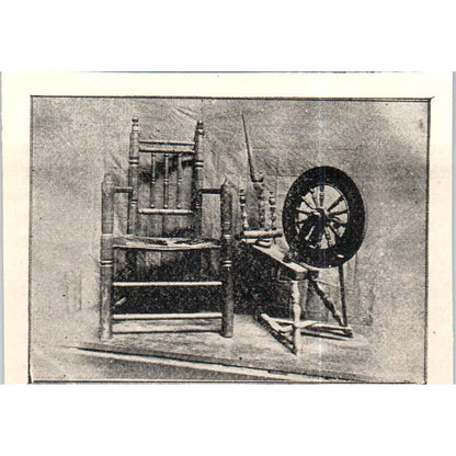 Ancient Spinning Wheel and Gov. Carver's Chair c1890 Victorian Print AE8-CH10