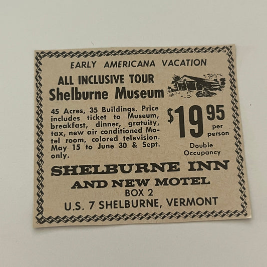 Shelburne Inn and New Motel Museum Shelburn VT 1971 Magazine Ad SAG4-S14