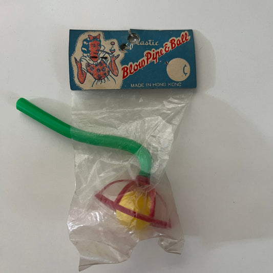 c1960 Toy Plastic Blow Pipe & Ball Dimestore Toy Hong Kong NOS In Package TK3