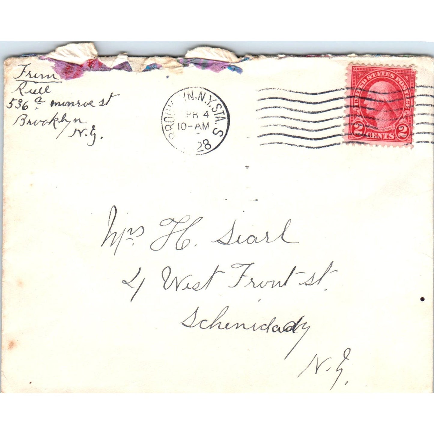1928 Bronx to Schenectady NY H. Searl Postal Cover Envelope AE7