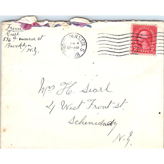 1928 Bronx to Schenectady NY H. Searl Postal Cover Envelope AE7