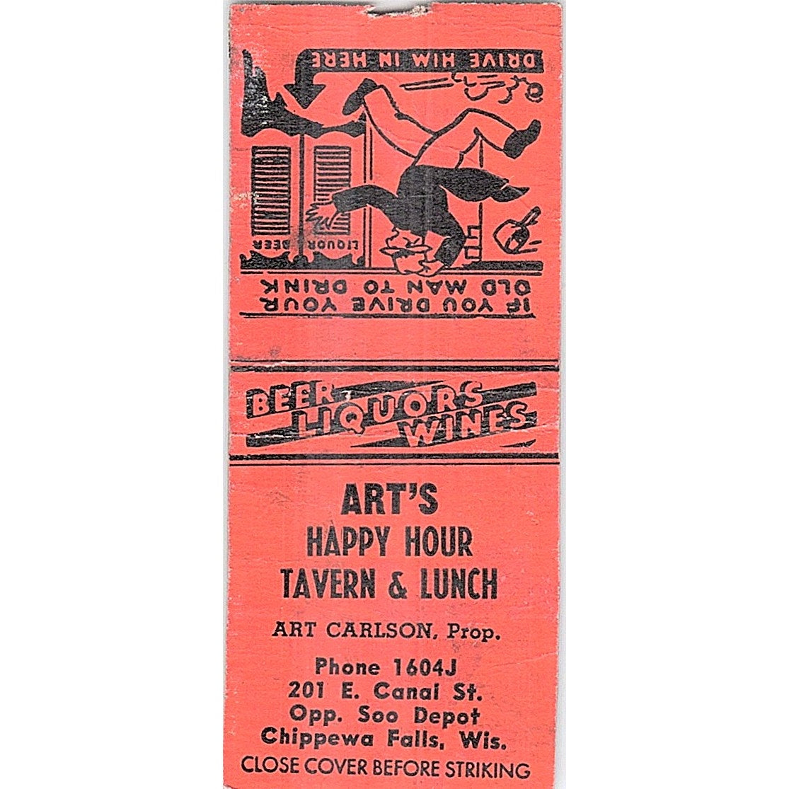 Art's Happy Hour Tavern & Lunch Art Carlson Chippewa Falls Matchbook SC7-Y11