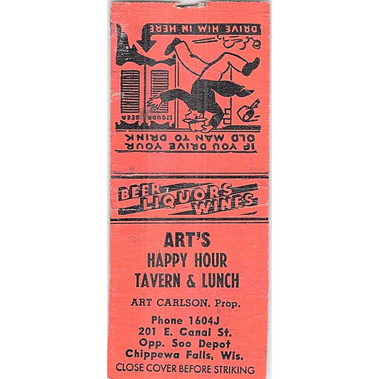 Art's Happy Hour Tavern & Lunch Art Carlson Chippewa Falls Matchbook SC7-Y11