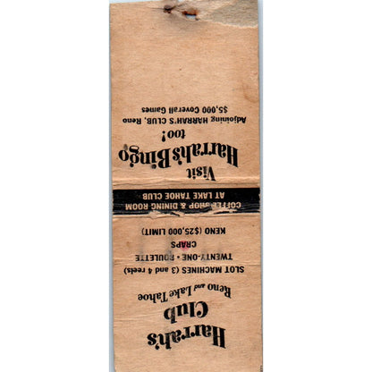 Harrah's Club Genie Flying Carpet Lake Tahoe Reno Vintage Matchbook Cover SD4-Y5