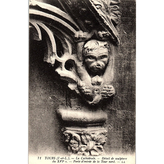 La Cathedrale Detail De Sculpture French Antique Postcard PE11