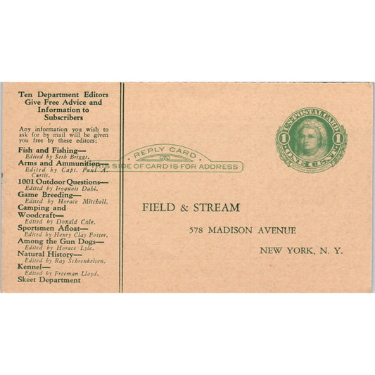 1930s Field and Stream Magazine Postal Mailing Card PE6