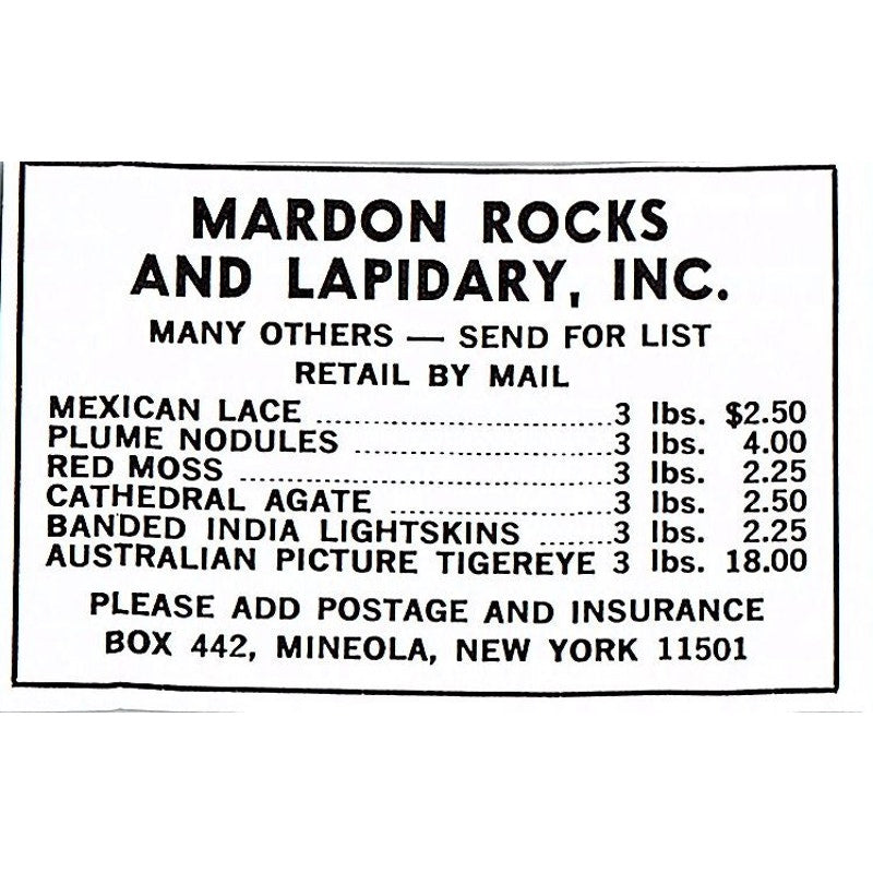 Madron Rocks and Lapidary Inc Mineola NY 1972 Ad AF8-M3