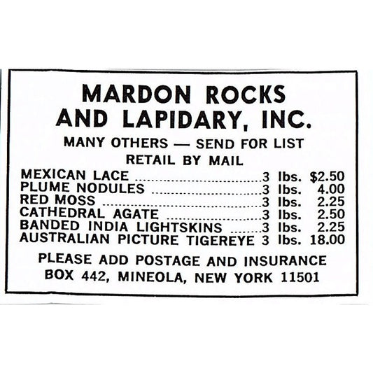 Madron Rocks and Lapidary Inc Mineola NY 1972 Ad AF8-M3