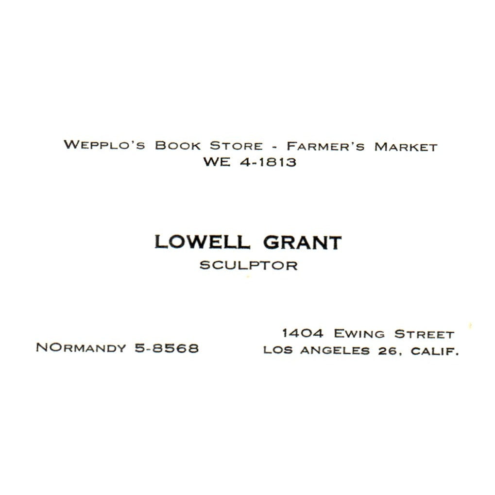 Vintage Lowell Grant Sculptor Los Angeles Wepplo's Book CA Business Card SF3-B1