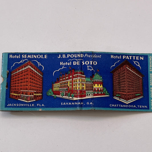 Hotel Seminole Jacksonville, Hotel De Soto Savannah Matchbook Cover TB8-MB3-6