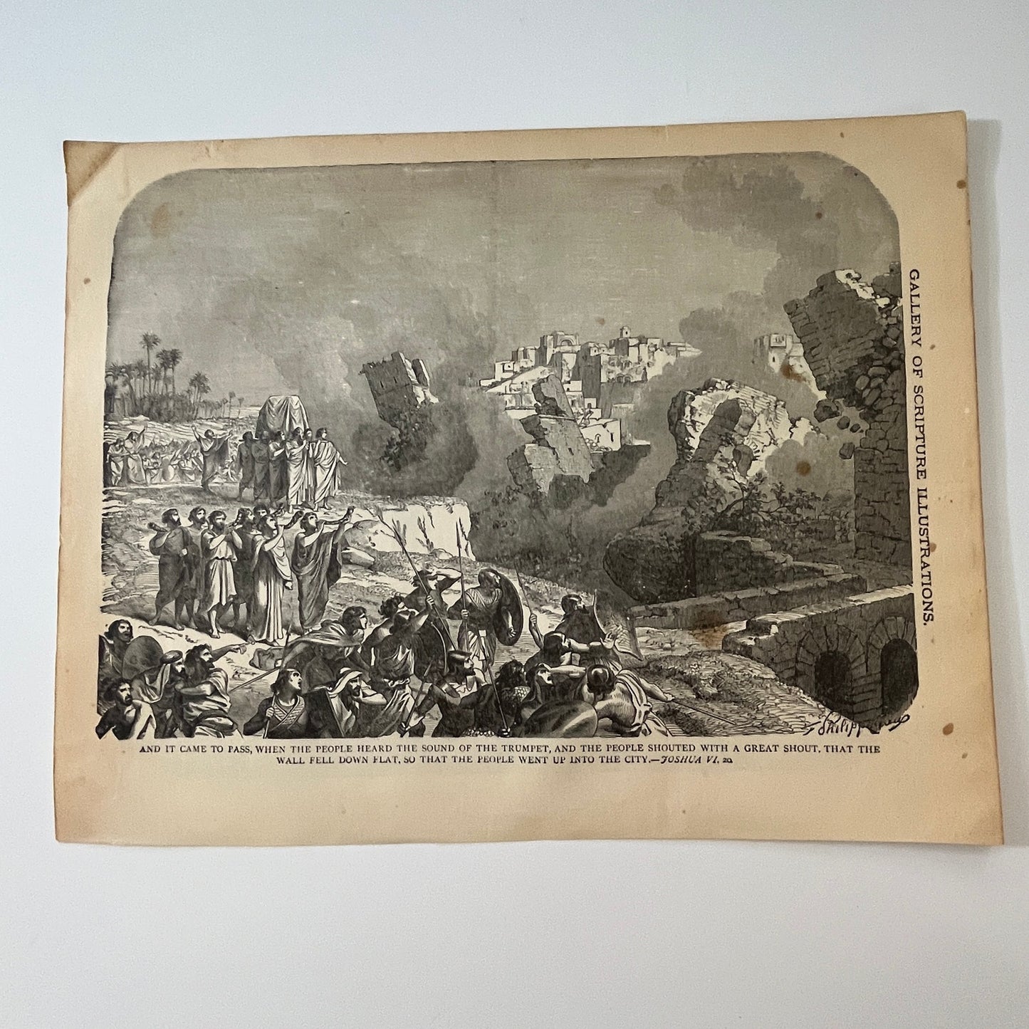 Joshua III. 14 and VI. 20 1892 Bible Engraving SV1-6