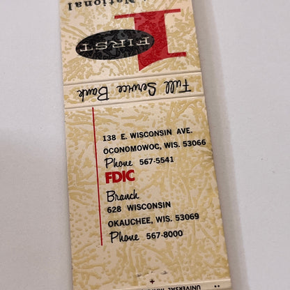 1st National Bank of Oconomowoc Okauchee WI Vintage Matchbook Cover TB6-MB1-15