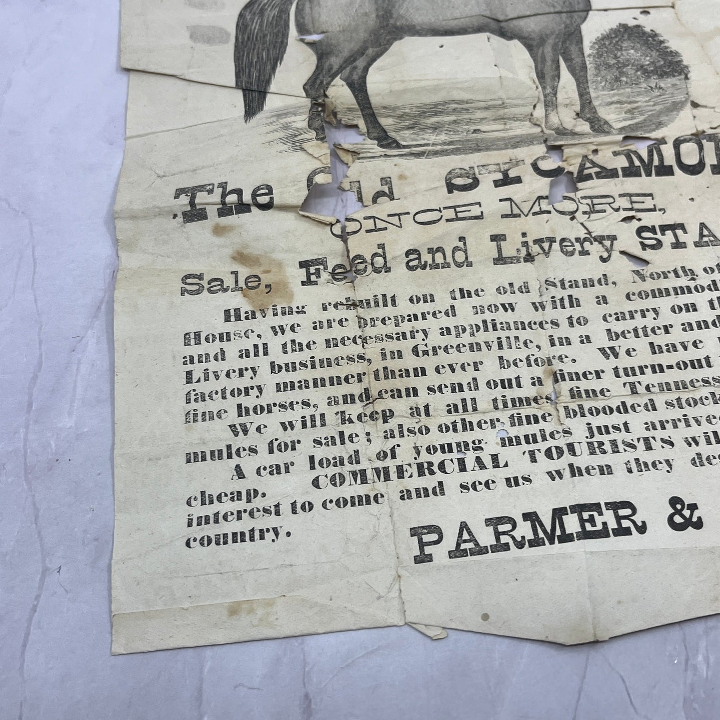 Parmer & Sons Livery & Stable Broadside Advertisement 9x12" Greenville AL AF9-4