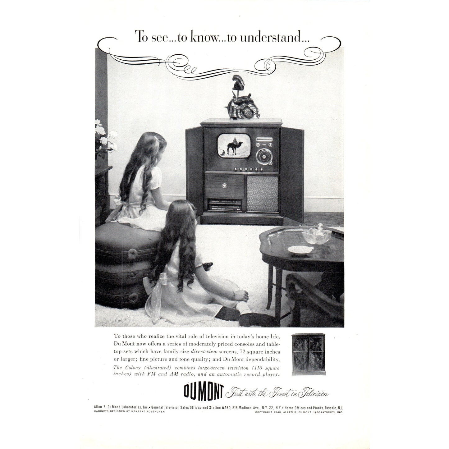 Du Mont Direct View Screen Television TV Teleset - Vintage Magazine Ad D20