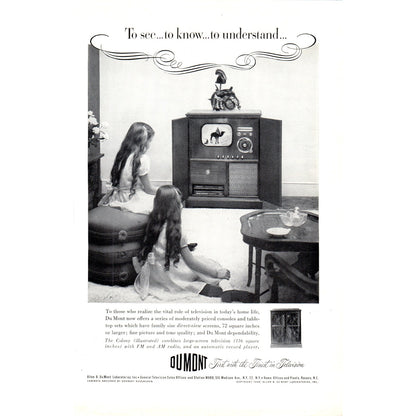 Du Mont Direct View Screen Television TV Teleset - Vintage Magazine Ad D20