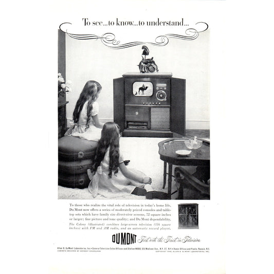 Du Mont Direct View Screen Television TV Teleset - Vintage Magazine Ad D20