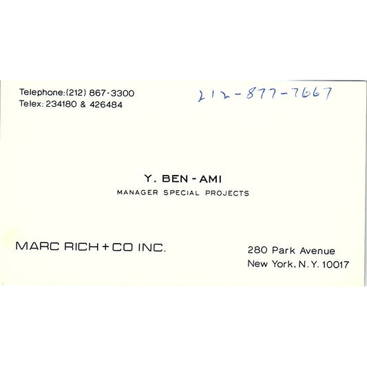 Marc Rich Co Inc Y Ben Ami New York Vintage Business Card SB4-B9