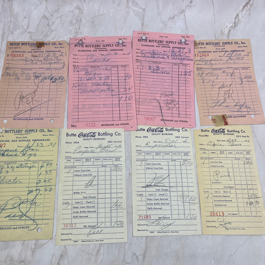 1950s Coca Cola Coke Receipt Lot of 8 Butte Bottler's Supply Co Montana AE8-1
