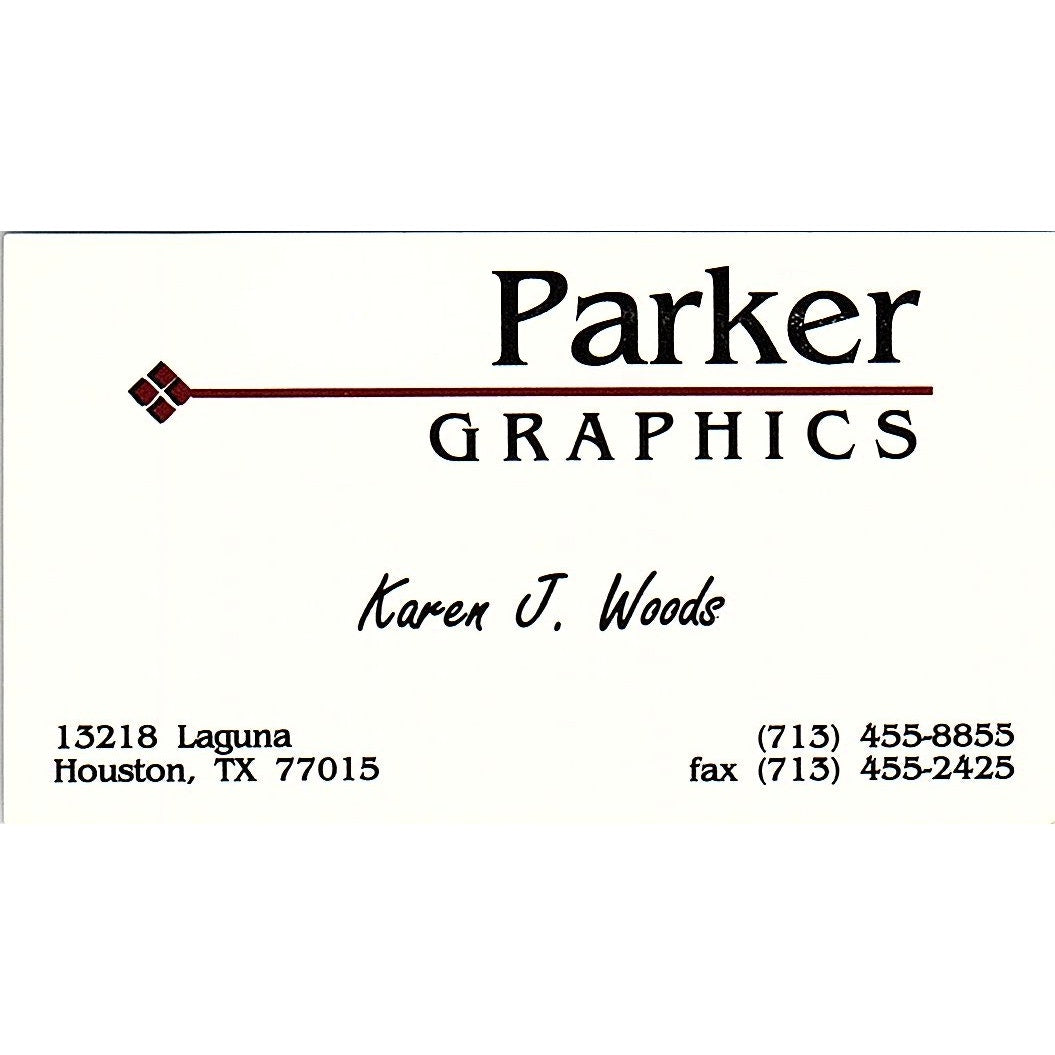 Karen J Woods Parker Graphics Houston Vintage Business Card SD9-B7