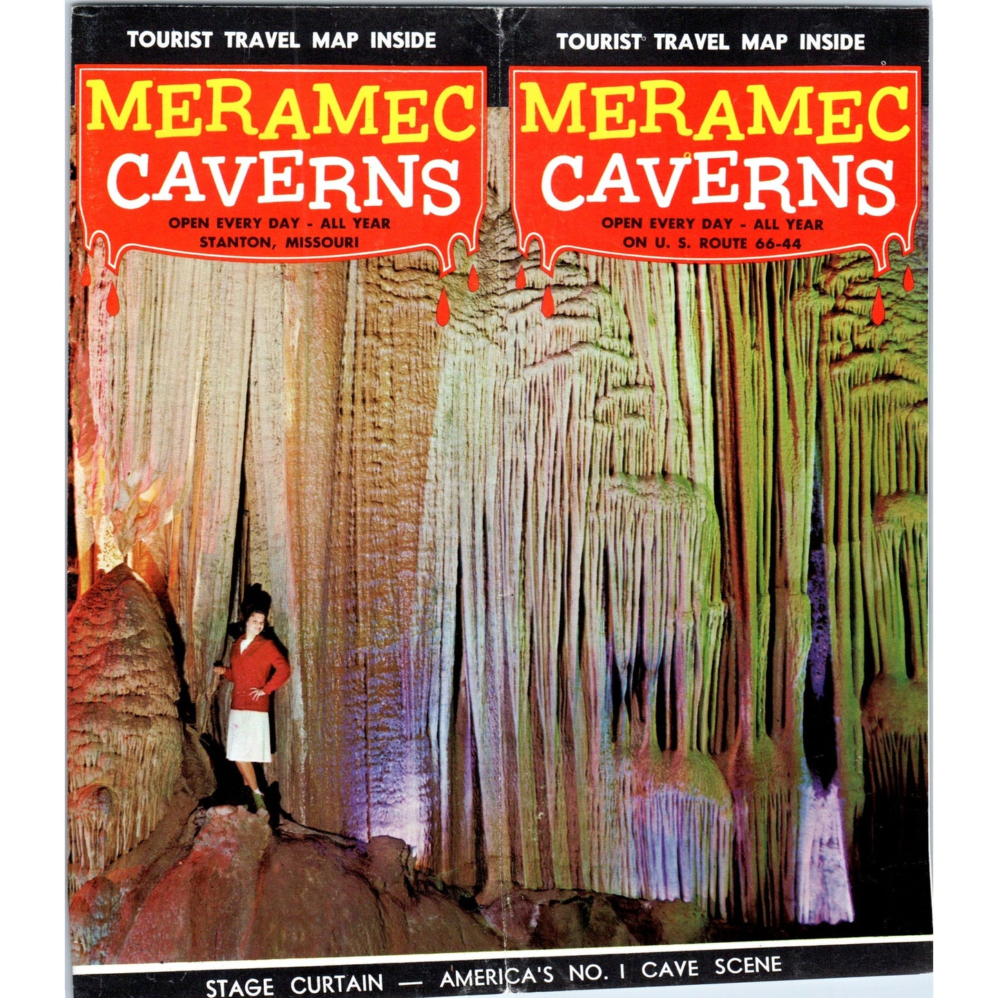 1950s Meramec Caverns Stanton Missouri Fold Out Map and Travel Brochure TJ5-TB