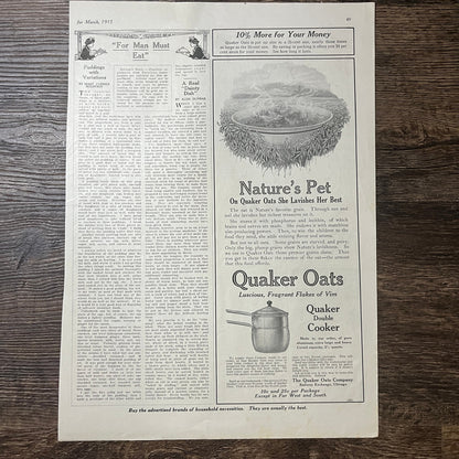 1915 Nature's Pet Quaker Oats Double Cooker Vintage Magazine Ad 11x14 V9