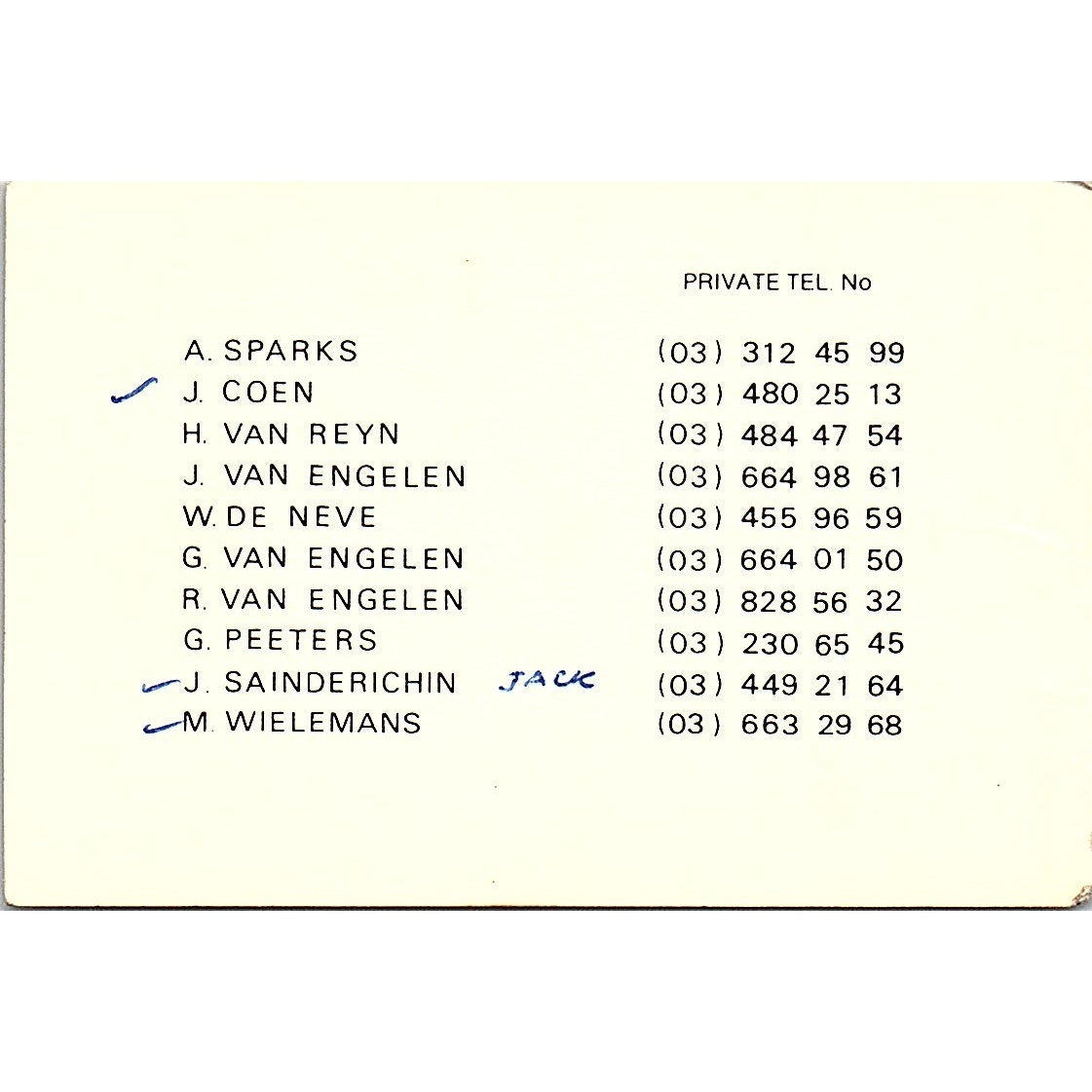 Sparks & Co NV Marine &Cargo Surveyors Merksem-Antw Belgium Business Card TH2-B1