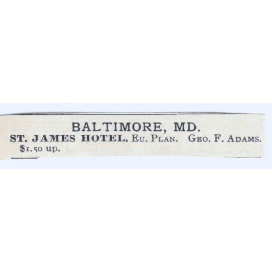 St. James Hotel Baltimore MD Geo. F. Adams 1893 Judge Magazine Ad AB9-SB