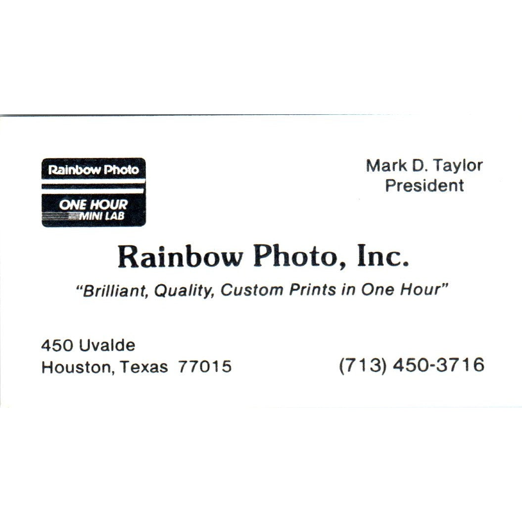 Rainbow Photo, Inc Mark D Taylor Houston TX Vintage Business Card SD8-B17
