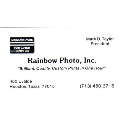 Rainbow Photo, Inc Mark D Taylor Houston TX Vintage Business Card SD8-B17