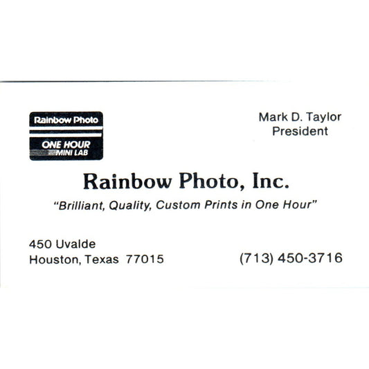 Rainbow Photo, Inc Mark D Taylor Houston TX Vintage Business Card SD8-B17