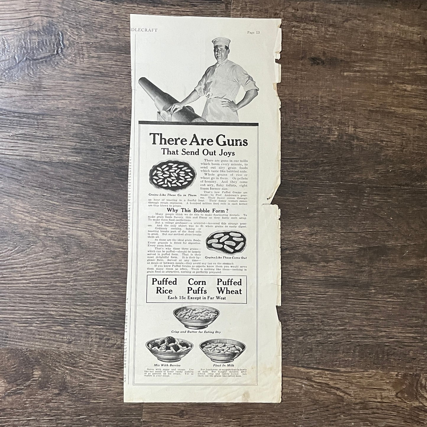 WWI Era Guns That Send Out Joys - Grain Rice Corn Wheat Magazine Ad 5.5x10 V8