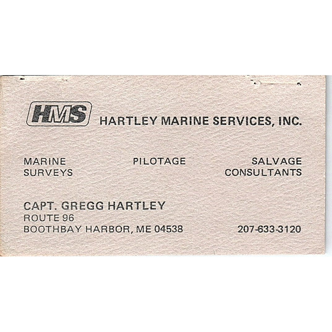 Capt Gregg Hartley Marine Services Boothbay Harbor ME Vtg Business Card SC9-B4