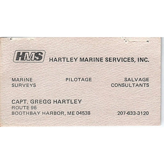 Capt Gregg Hartley Marine Services Boothbay Harbor ME Vtg Business Card SC9-B4