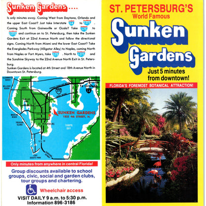 Vintage St. Petersburg FL Sunken Gardens Fold Out Travel Brochure TF4-B1