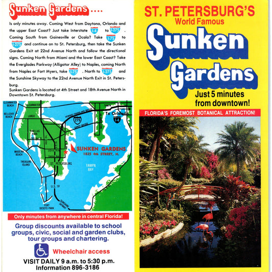 Vintage St. Petersburg FL Sunken Gardens Fold Out Travel Brochure TF4-B1