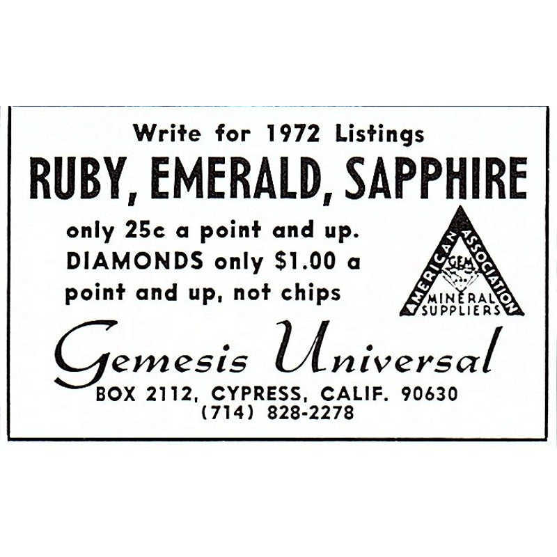 Gemesis Universal Cypress California 1972 Ad AF8-M3