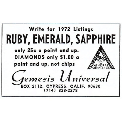 Gemesis Universal Cypress California 1972 Ad AF8-M3