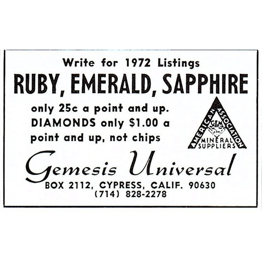 Gemesis Universal Cypress California 1972 Ad AF8-M3