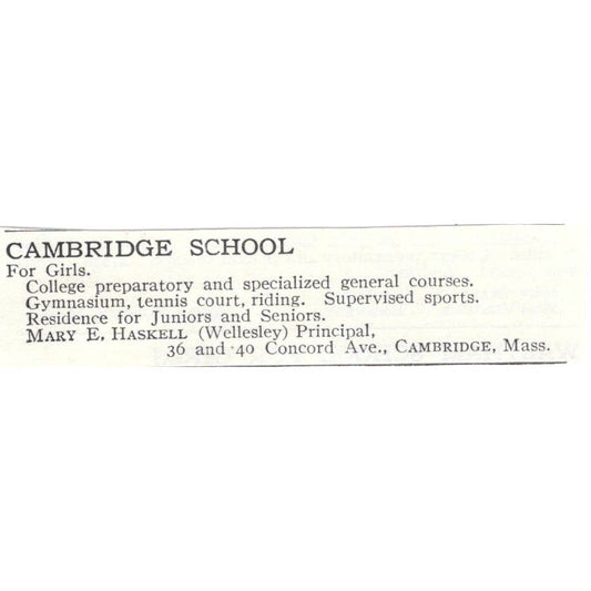 Cambridge School for Girls Mary E. Haskell MA c1918 Advertisement AE5-SA8
