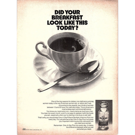 One A Day Plus Iron Miles Laboratories Inc 1972 Ad AF3-13