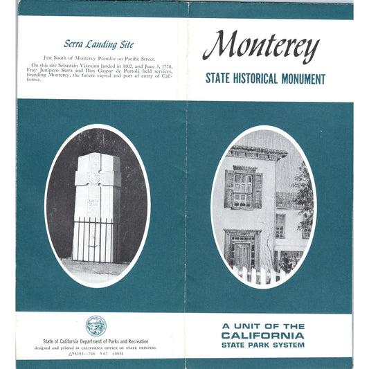 1967 Monterey State Historical Monument California Travel Brochure & Map TH9-CB