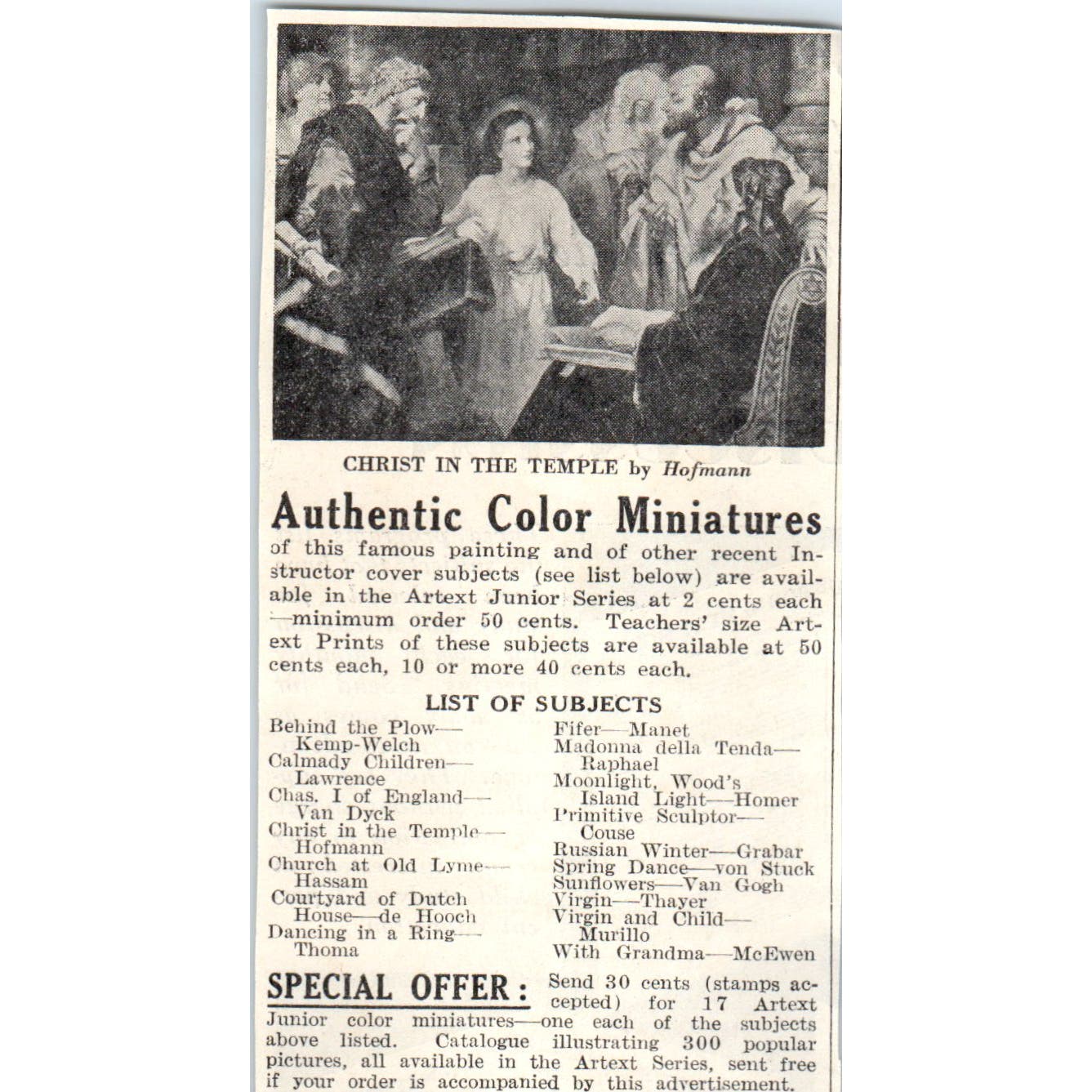 Artext Prints Westport CT Color Miniatures 1930s Magazine Advertisement AE4-I1