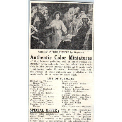 Artext Prints Westport CT Color Miniatures 1930s Magazine Advertisement AE4-I1