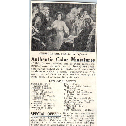 Artext Prints Westport CT Color Miniatures 1930s Magazine Advertisement AE4-I1